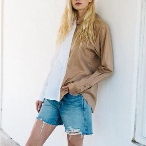 Munthe Tadum Brown/White Button Down Top Size 34